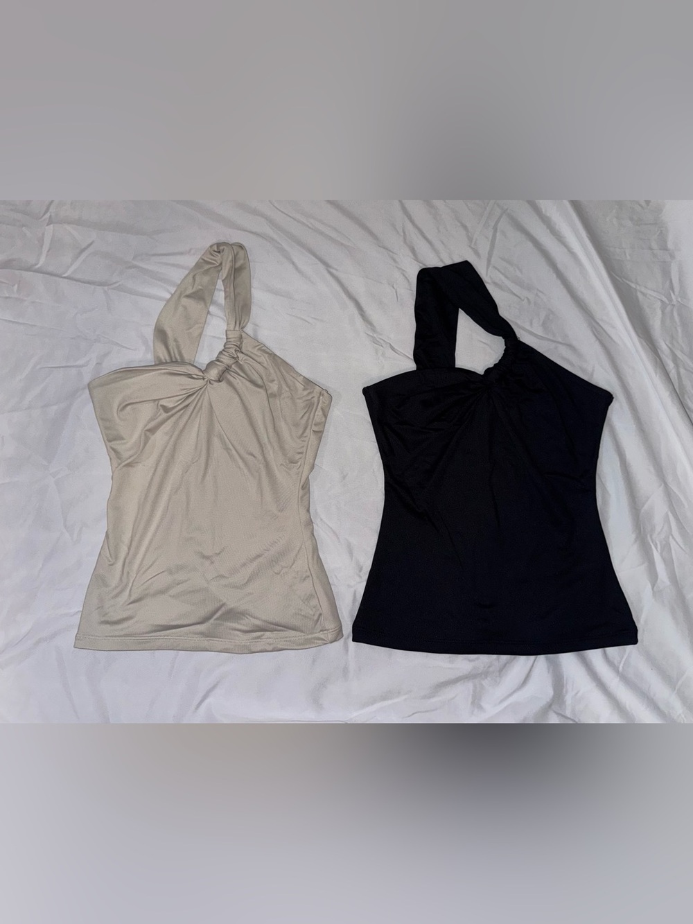 Abercrombie & Fitch Halter Ruched Tops XS Black Beige 2 Piece Lot